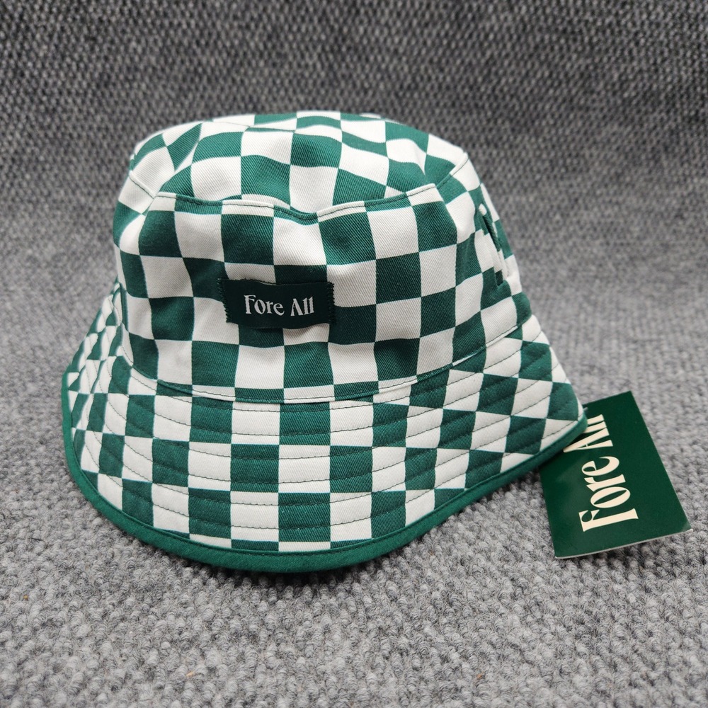 Fore All Women One Size Bucket Hat Green White Checkered New Golf Sun Hat FA111